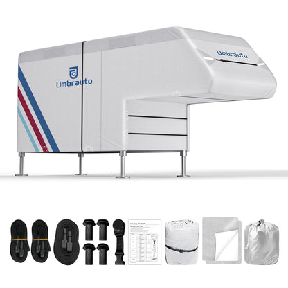 Umbrauto Slide-In Truck Camper Cover 300D Oxford Silver RV cover with windproof straps and vents on Tampa Home & Garden Store