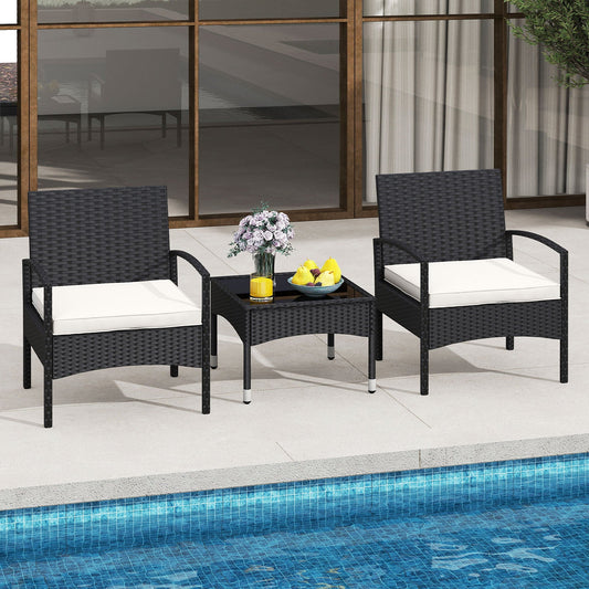 3-Piece Patio Furniture Set Rattan Bistro Chairs with Table-Beige - Tampa Home & Garden Store