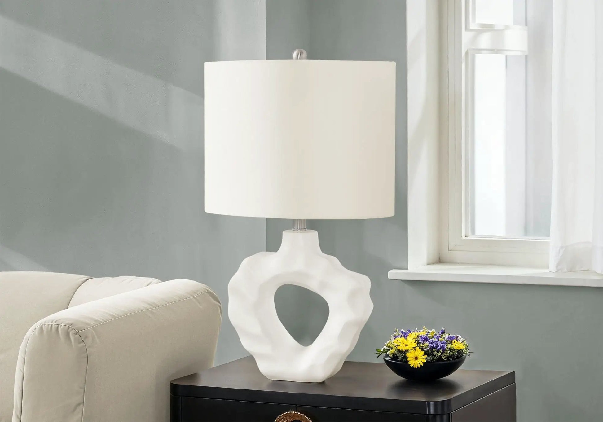 Table lamp modern cream shade with sculptural white base by Unique Piece Furniture on Tampa Home & Garden Store