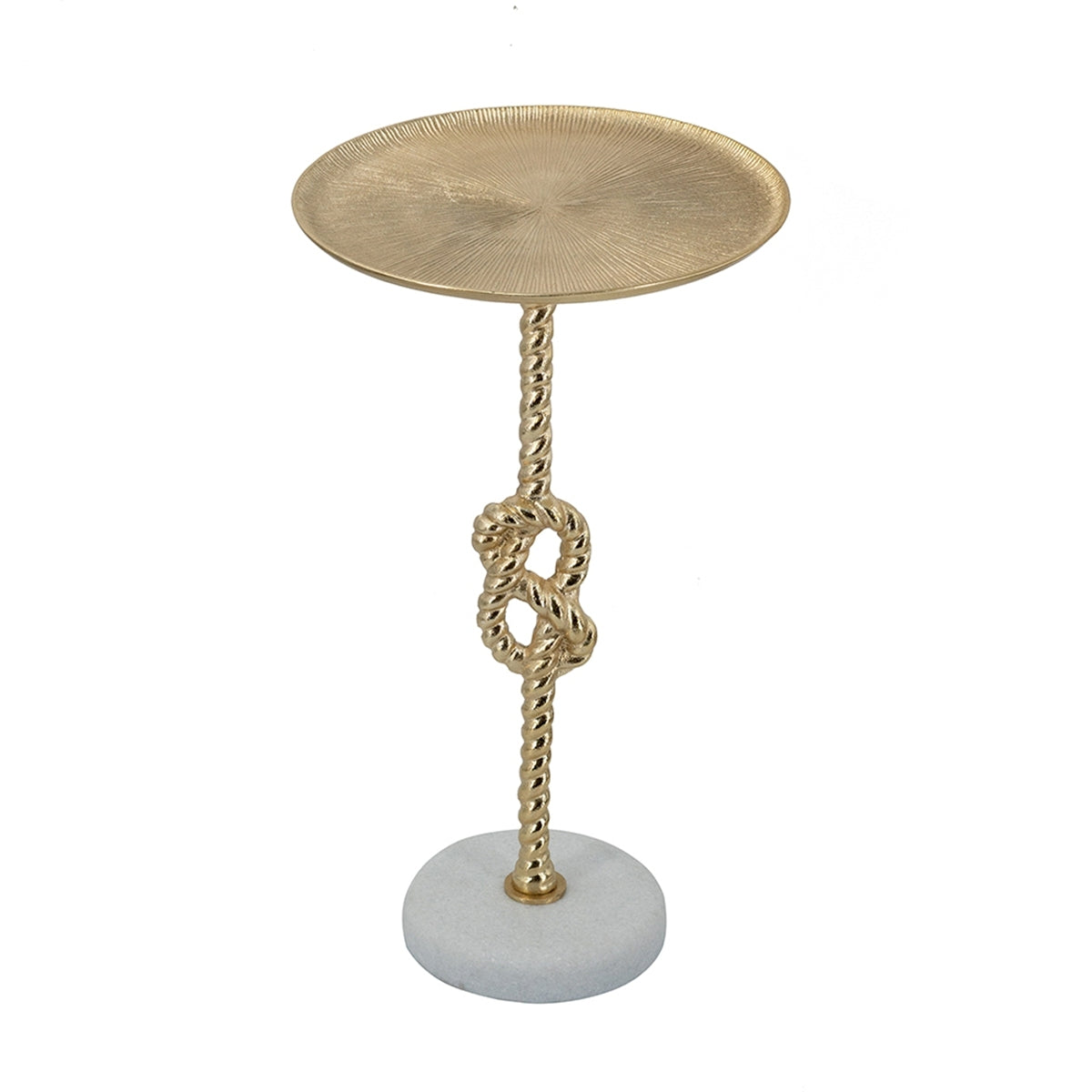 Gold rope-knot end table with white marble base by HouseOfZazla on Tampa Home & Garden Store