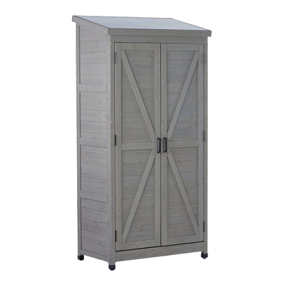 Outdoor Shed With Vertical Tool Cabinet and Shelf