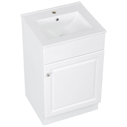 Bathroom vanity with sink, white finish, cabinet door with silver knob on Tampa Home & Garden Store