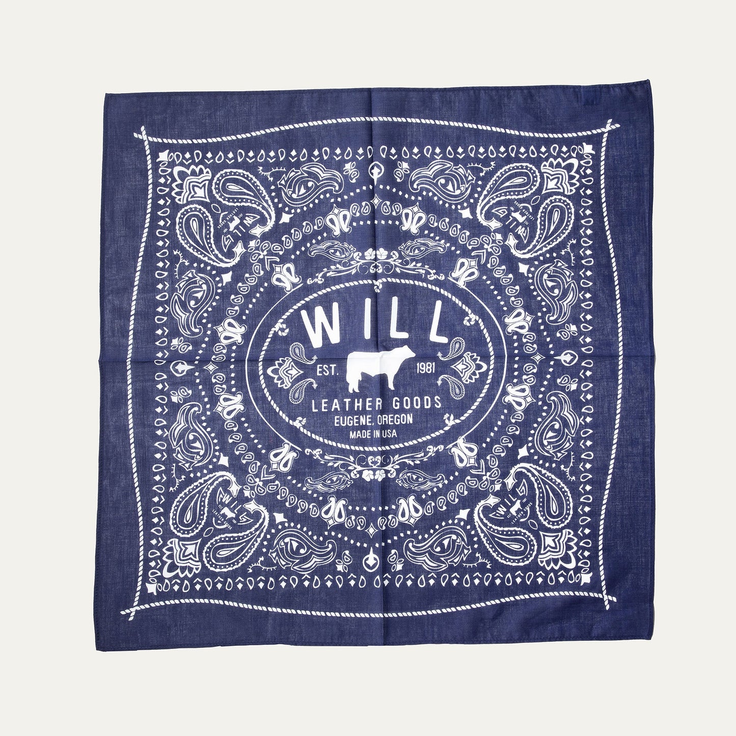 Will's Bandana from Will Leather Goods in blue paisley cotton fabric on Tampa Home & Garden Store