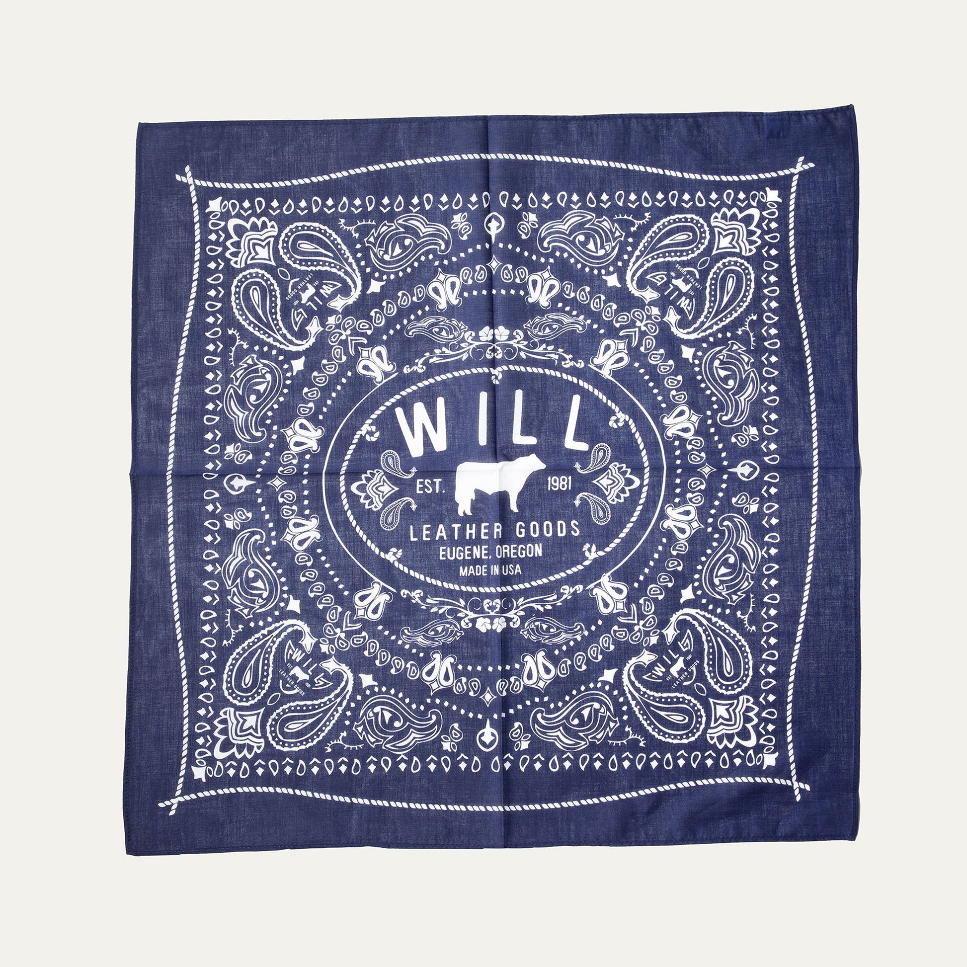 Will's Bandana from Will Leather Goods in blue paisley cotton fabric on Tampa Home & Garden Store