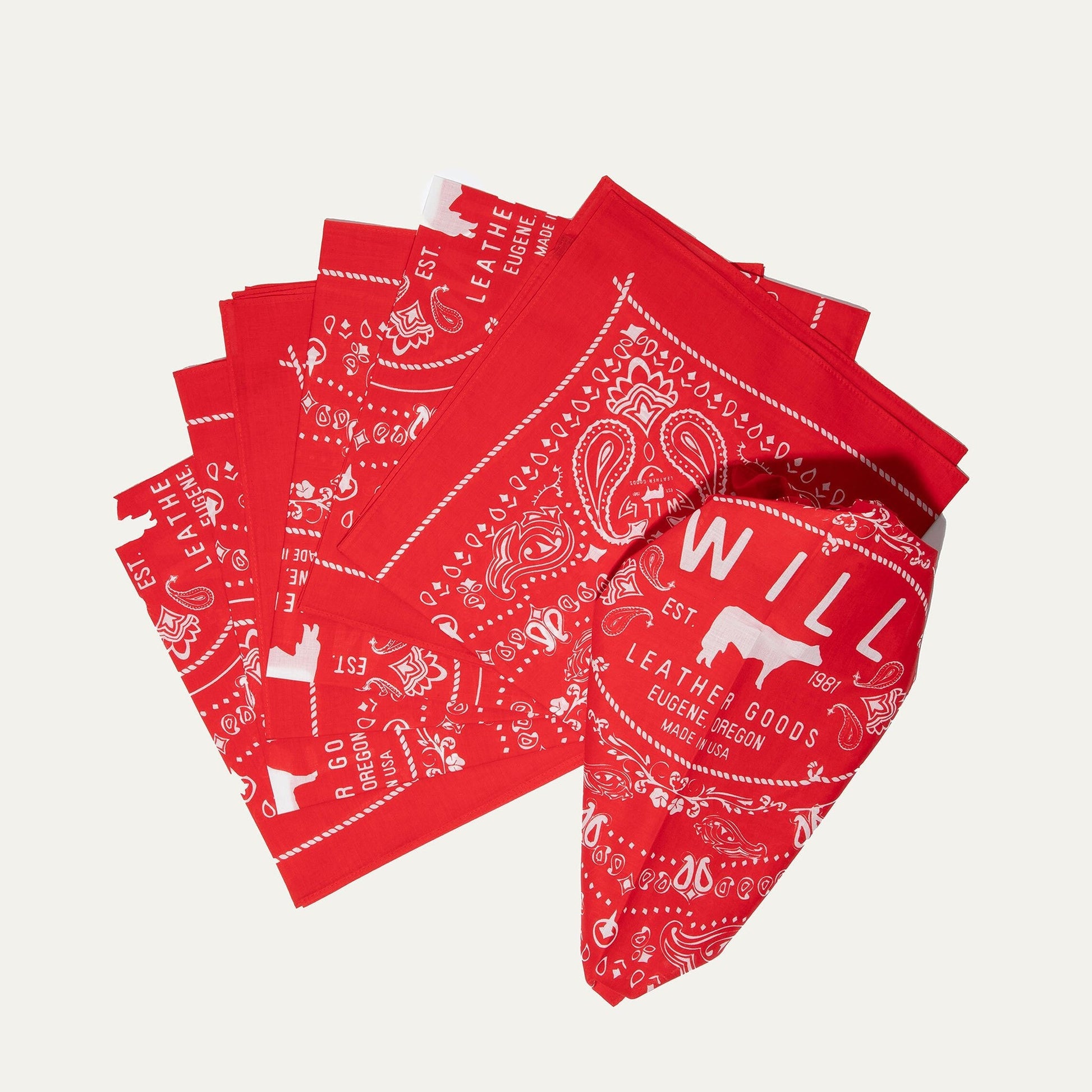Will's Bandana red paisley print bandana set by Will Leather Goods on Tampa Home & Garden Store