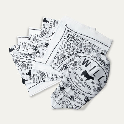 Will's Bandana white bandana with black paisley print by Will Leather Goods on Tampa Home & Garden Store
