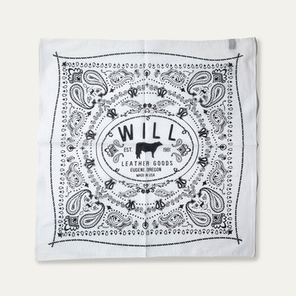 Will's Bandana from Will Leather Goods, white bandana with black paisley print on Tampa Home & Garden Store