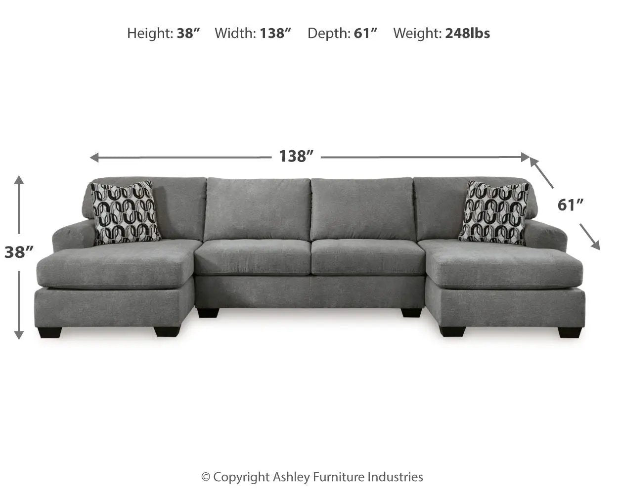 Birkdale Court Sectional sofa in gray fabric with chaise ends and patterned pillows on Tampa Home & Garden Store