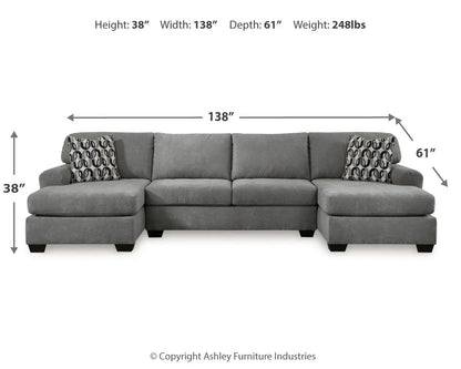Birkdale Court Sectional sofa in gray fabric with chaise ends and patterned pillows on Tampa Home & Garden Store