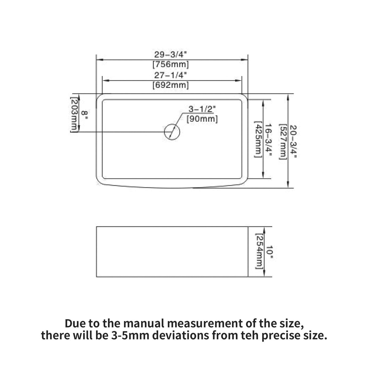 Undermount farmhouse sink drawing with apron-front arch edge, single bowl by HouseOfZazla on Tampa Home & Garden Store