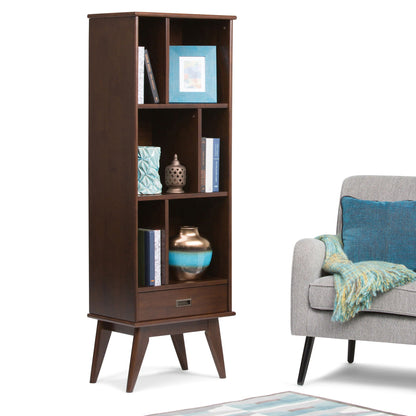 Mid Century Wide Bookcase and Storage Drawers with dark wood finish and open shelving on Tampa Home & Garden Store