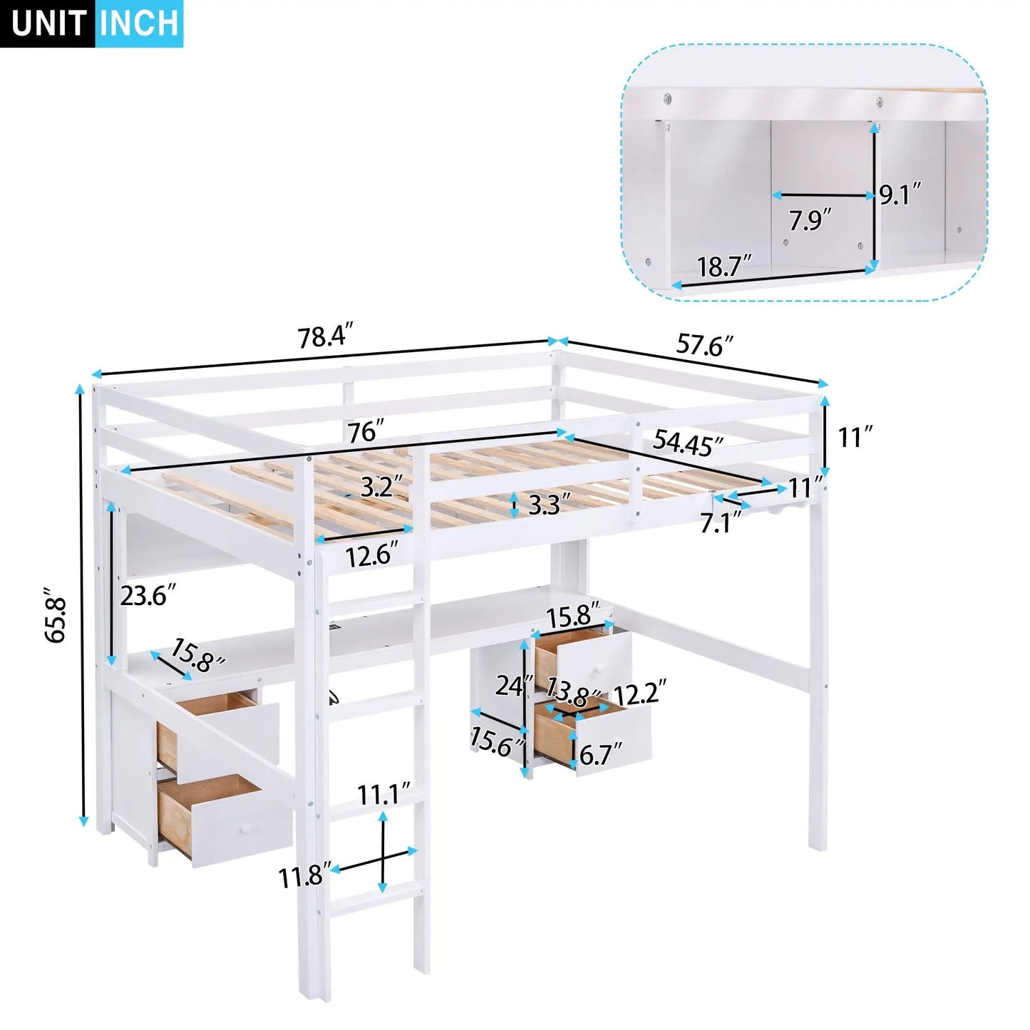Loft Bed With Desk and Storage Charging Station