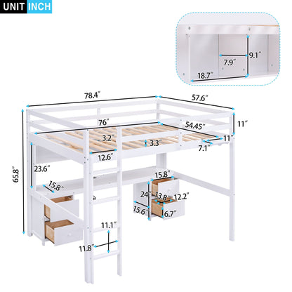 Loft bed with desk and built-in storage in white, includes drawers and shelves on Tampa Home & Garden Store