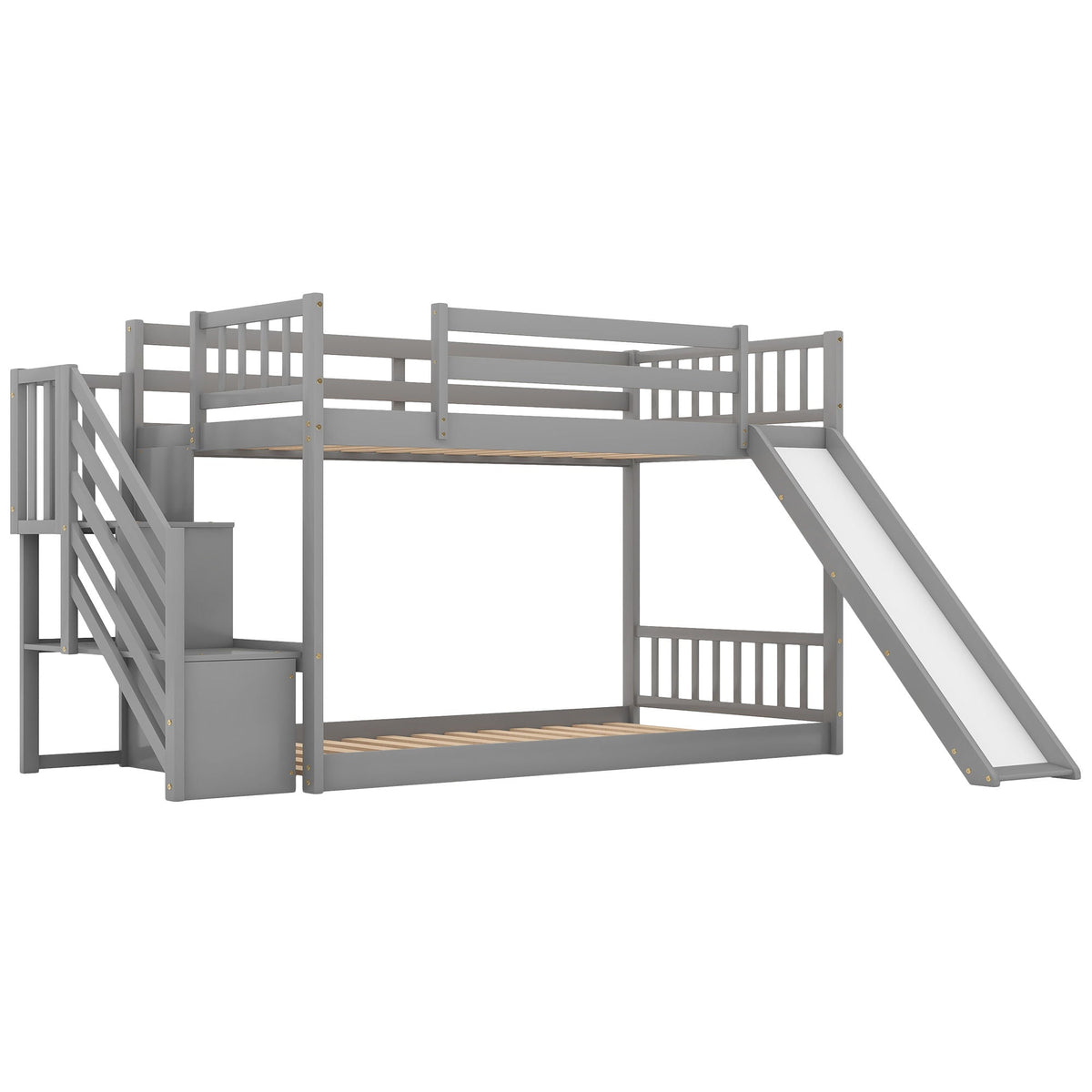 Bunk Bed with Convertible Slide and Stairway, gray wooden frame by HouseOfZazla on Tampa Home & Garden Store