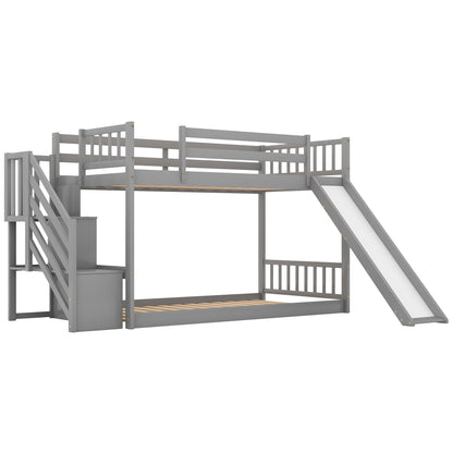Bunk Bed with Convertible Slide and Stairway, gray wooden frame by HouseOfZazla on Tampa Home & Garden Store
