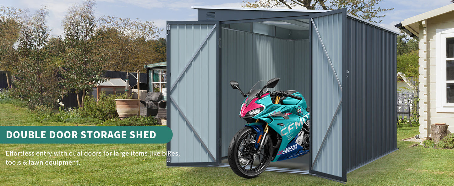 6x8ft Galvanized Steel Shed for Yard and Garden