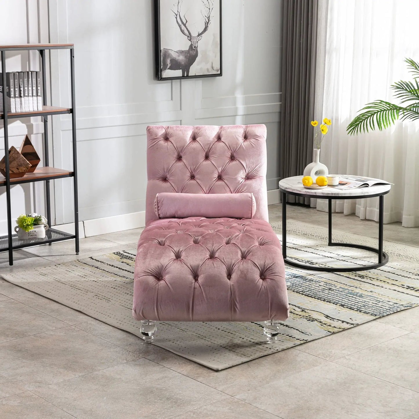 Indoor Chaise Lounge With Button Tufted Pillow