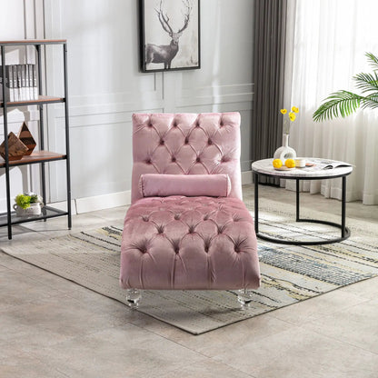 Indoor Chaise Lounge With Button Tufted Pillow
