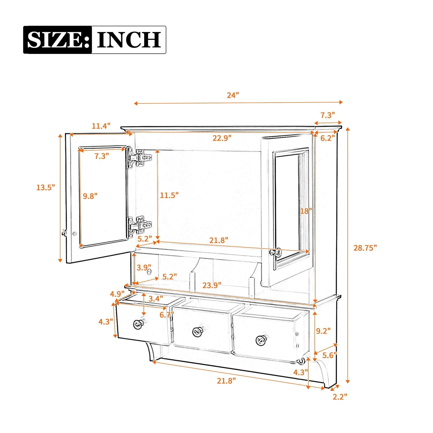 Modern Bathroom Mirror Cabinet With Drawers