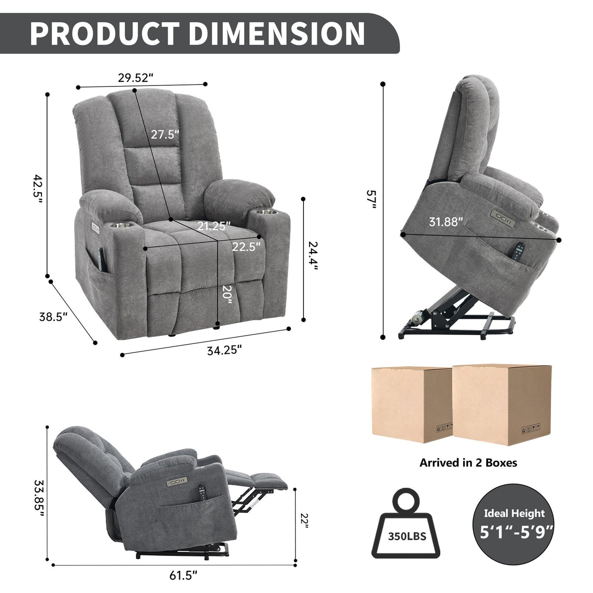 Power Lift Recliner Chair With Massage and Heat
