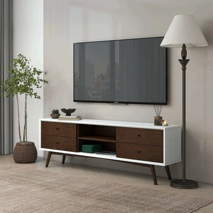 Caroline Modern TV Stand 72in white with walnut drawers by Unique Piece Furniture Sony TV on Tampa Home & Garden Store