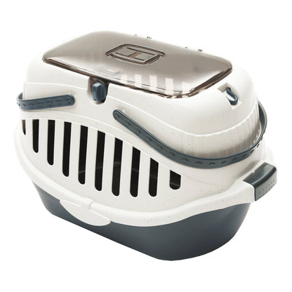 Portable small pet carrying basket with brown lid and gray body vented sides on Tampa Home & Garden Store