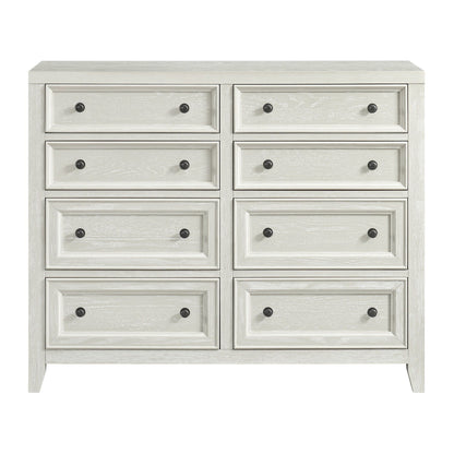 8-drawer dresser with framed fronts in distressed white finish, black metal knobs, HouseOfZazla on Tampa Home & Garden Store