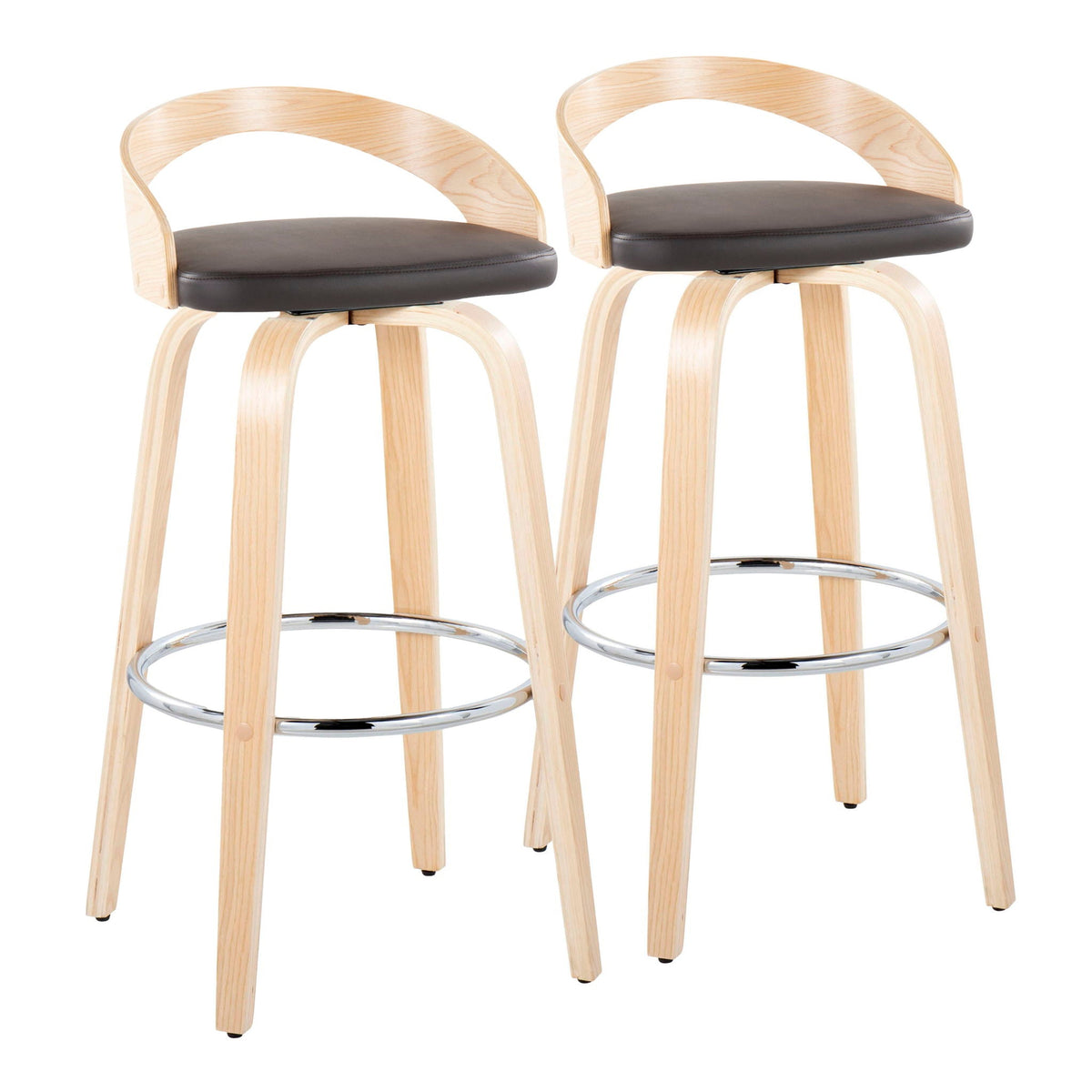 Barstool set: two fixed-height stools with natural wood frames and black cushioned seats on Tampa Home & Garden Store