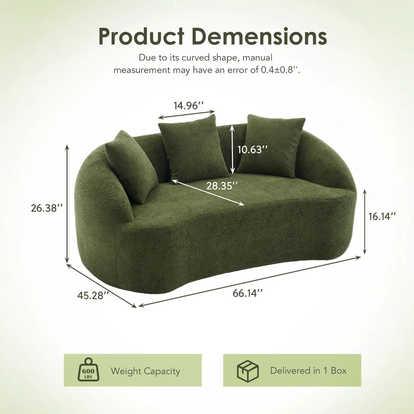 Loveseat Sofa green curved upholstery; compact stationary design by Unique Piece Furniture on Tampa Home & Garden Store