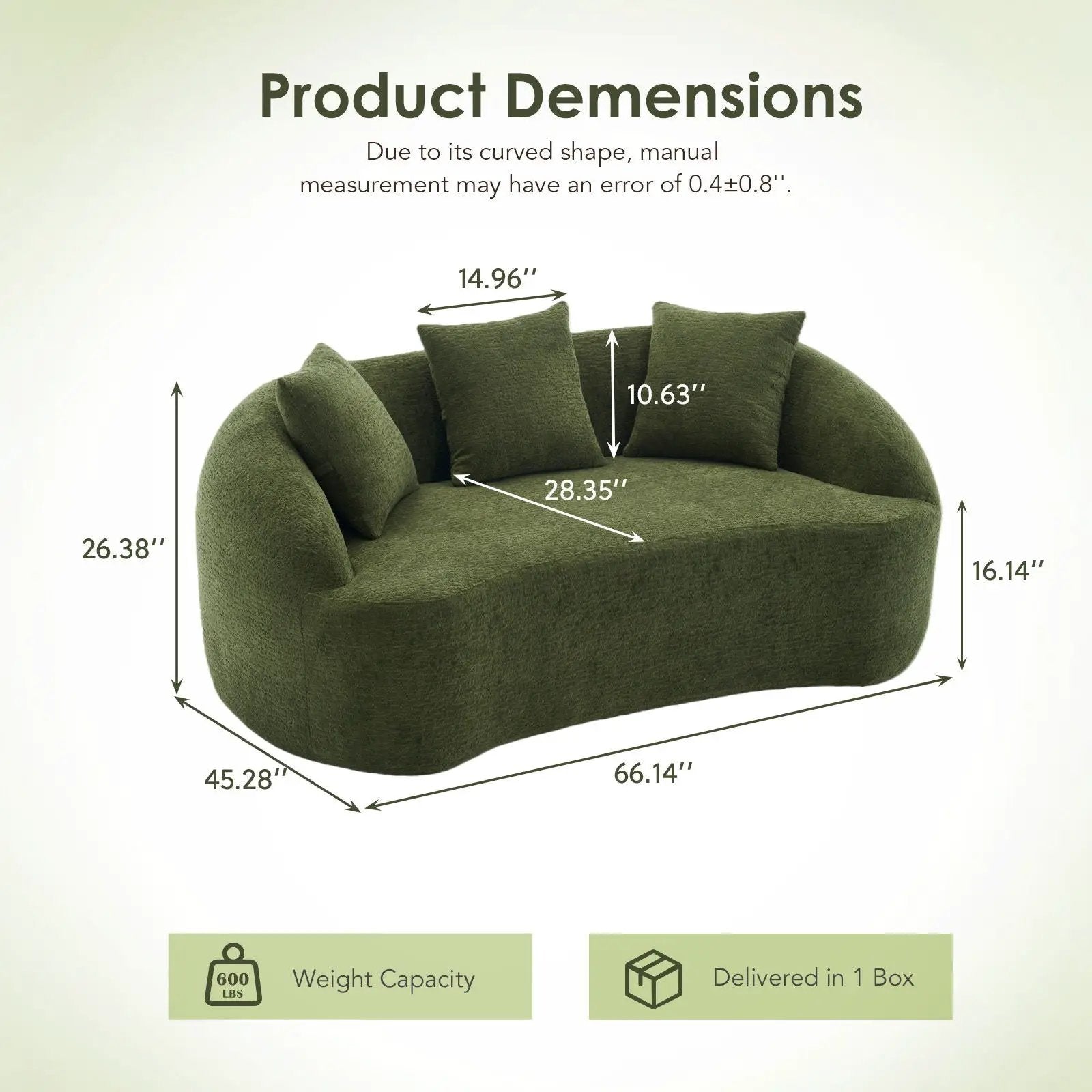 Loveseat Sofa green curved upholstery; compact stationary design by Unique Piece Furniture on Tampa Home & Garden Store