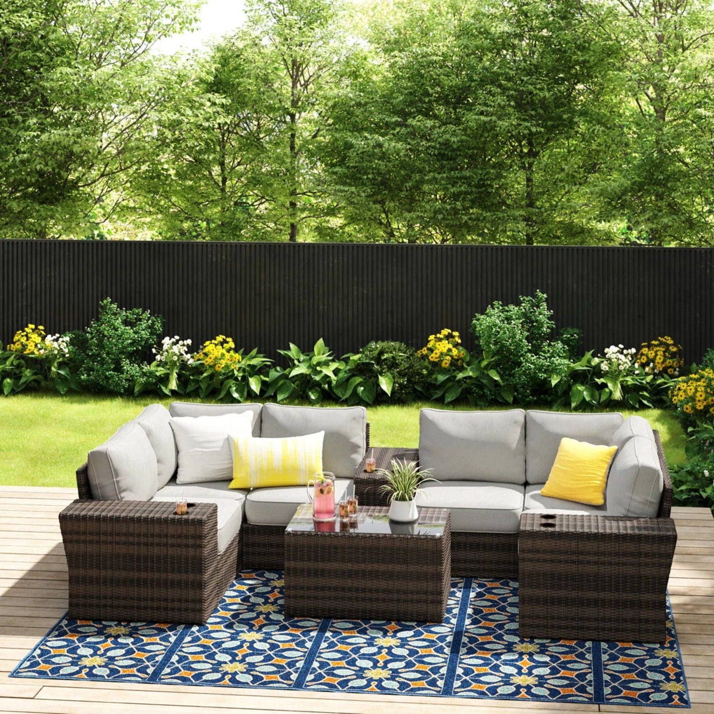 Outdoor Wicker Sectional with Cushions and Table