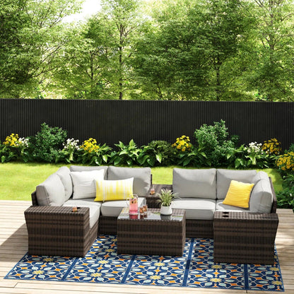 Outdoor Wicker Sectional with Cushions and Table