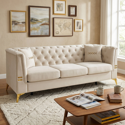 Contemporary Velvet Sofa and Throw Pillows