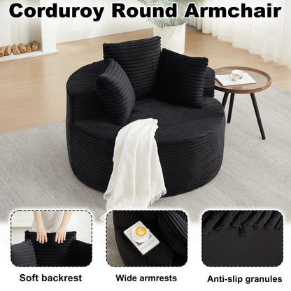 43-Inch Round Corduroy Single Sofa in black by HouseOfZazla with plush textured upholstery on Tampa Home & Garden Store