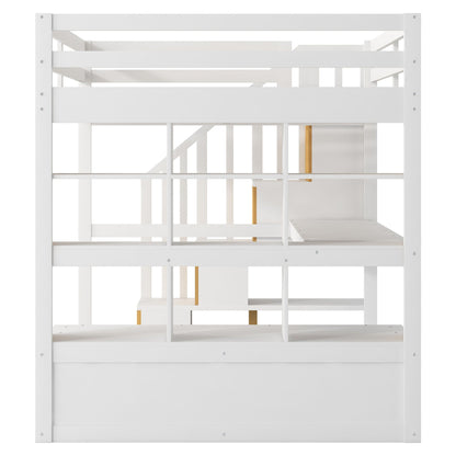 Full-size white loft bed with desk and shelves, storage staircase, 2 built-in drawers on Tampa Home & Garden Store