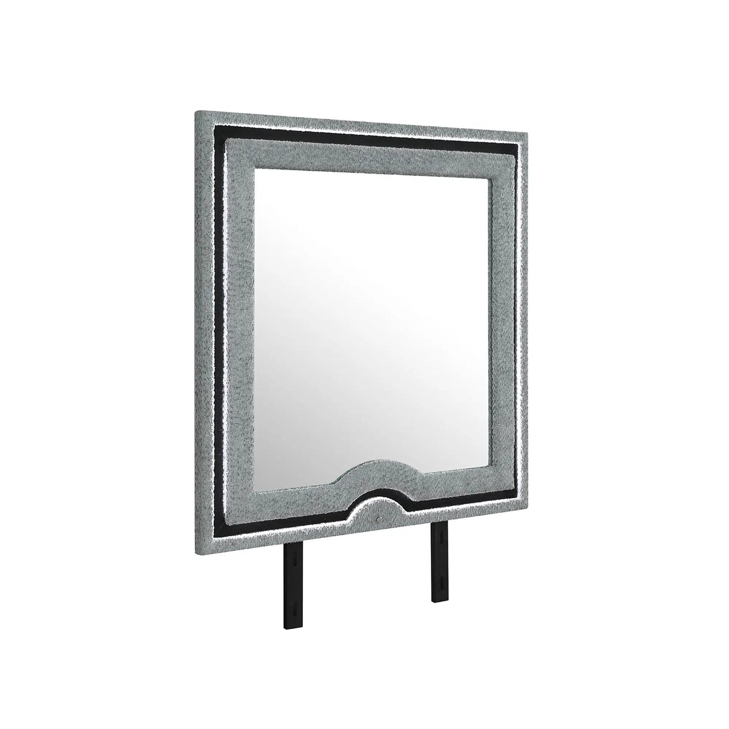 Isaiah mirror with upholstered silver frame and LED lighting, Unique Piece Furniture on Tampa Home & Garden Store