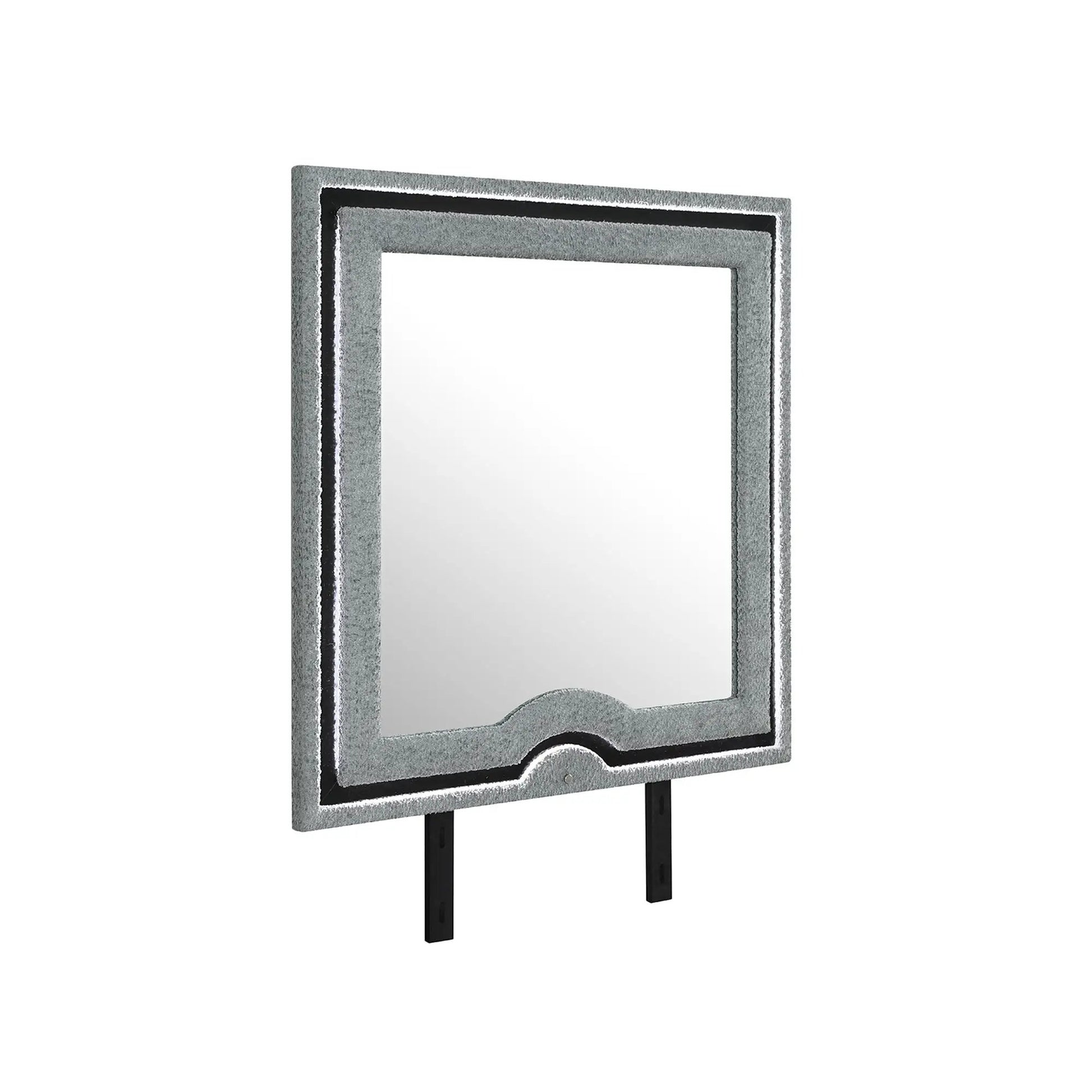 Isaiah mirror with upholstered silver frame and LED lighting, Unique Piece Furniture on Tampa Home & Garden Store