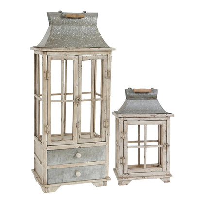 Wooden Lantern for Indoor and Outdoor Ivory Decor