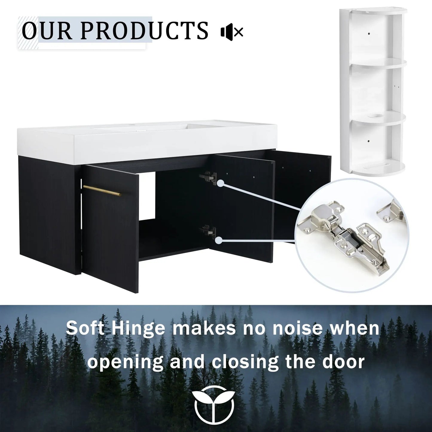 Modern Wall Mounted Vanity with Resin Sink Rack