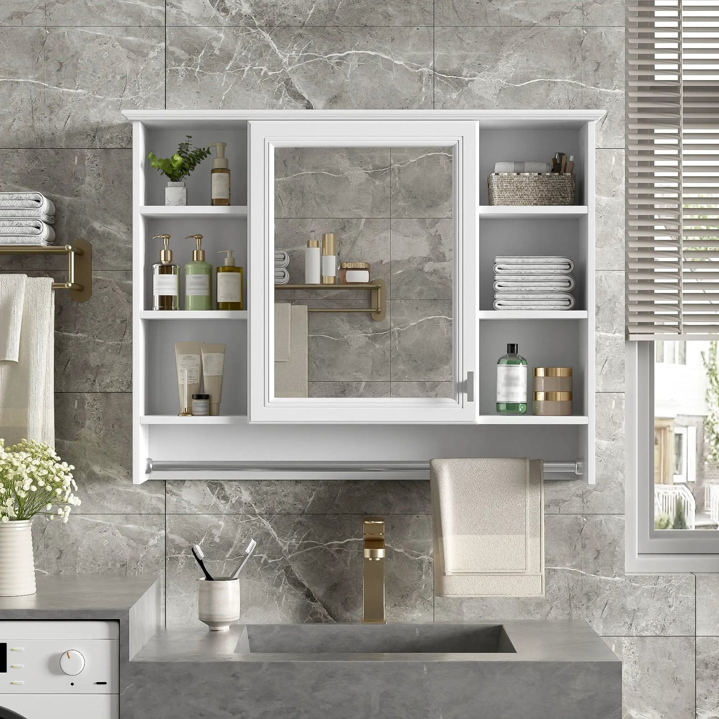 Wall Mounted Mirror Cabinet With Adjustable Shelf