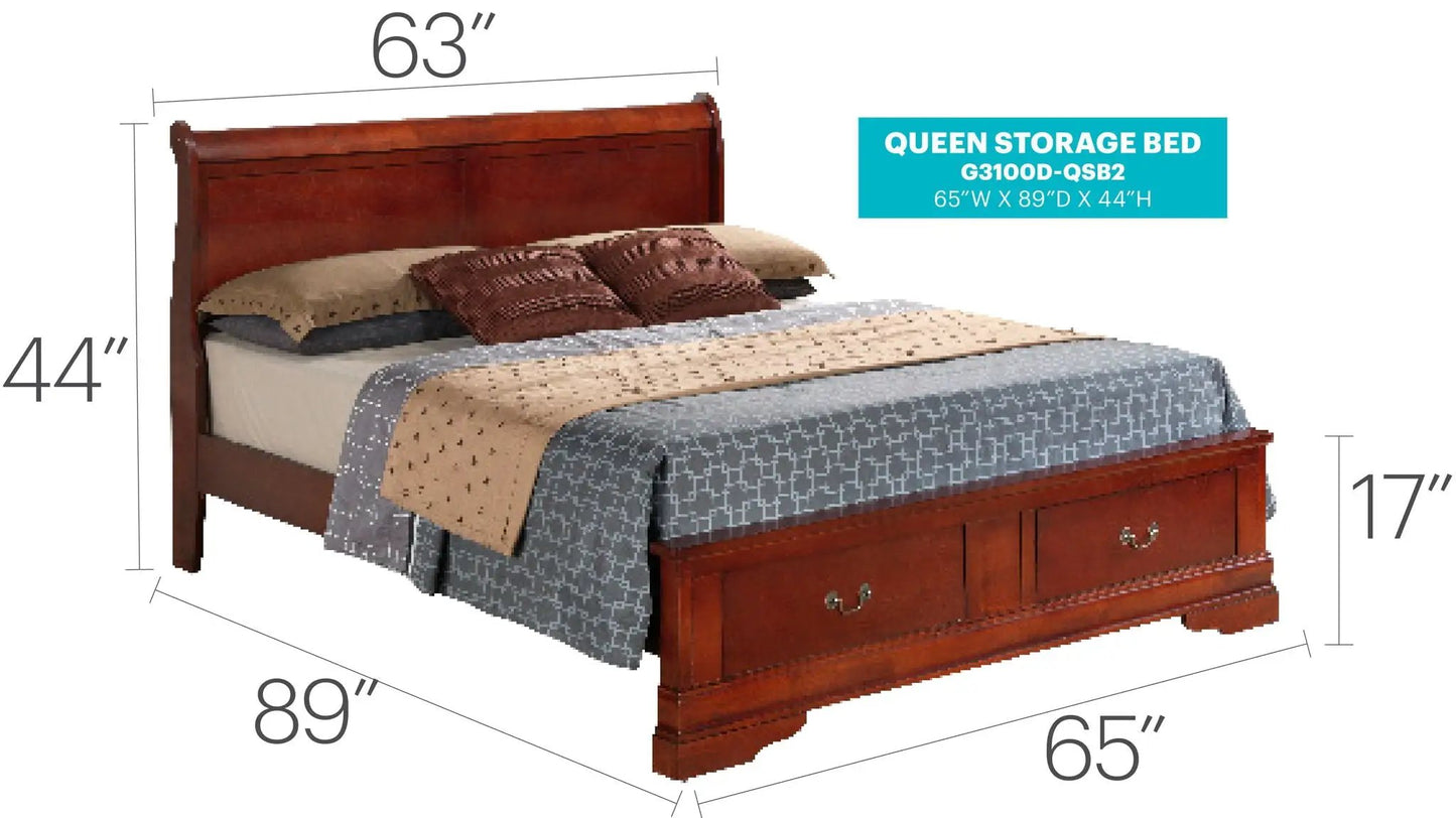 Upholstered Sleigh Bed with Dovetail Drawers