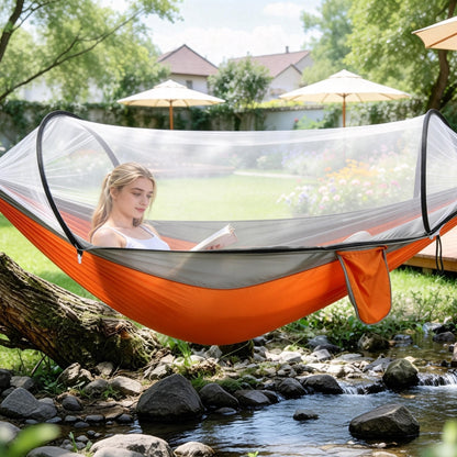 GemGear Camping Hammock with Mosquito Net, orange and gray, 440lb capacity on Tampa Home & Garden Store
