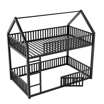Metal bunk bed with fence and door in black steel finish by HouseOfZazla on Tampa Home & Garden Store