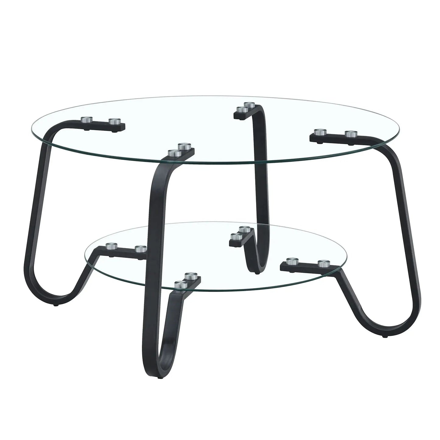 Double Layer Coffee Table round glass shelves on black metal frame by Unique Piece Furniture on Tampa Home & Garden Store