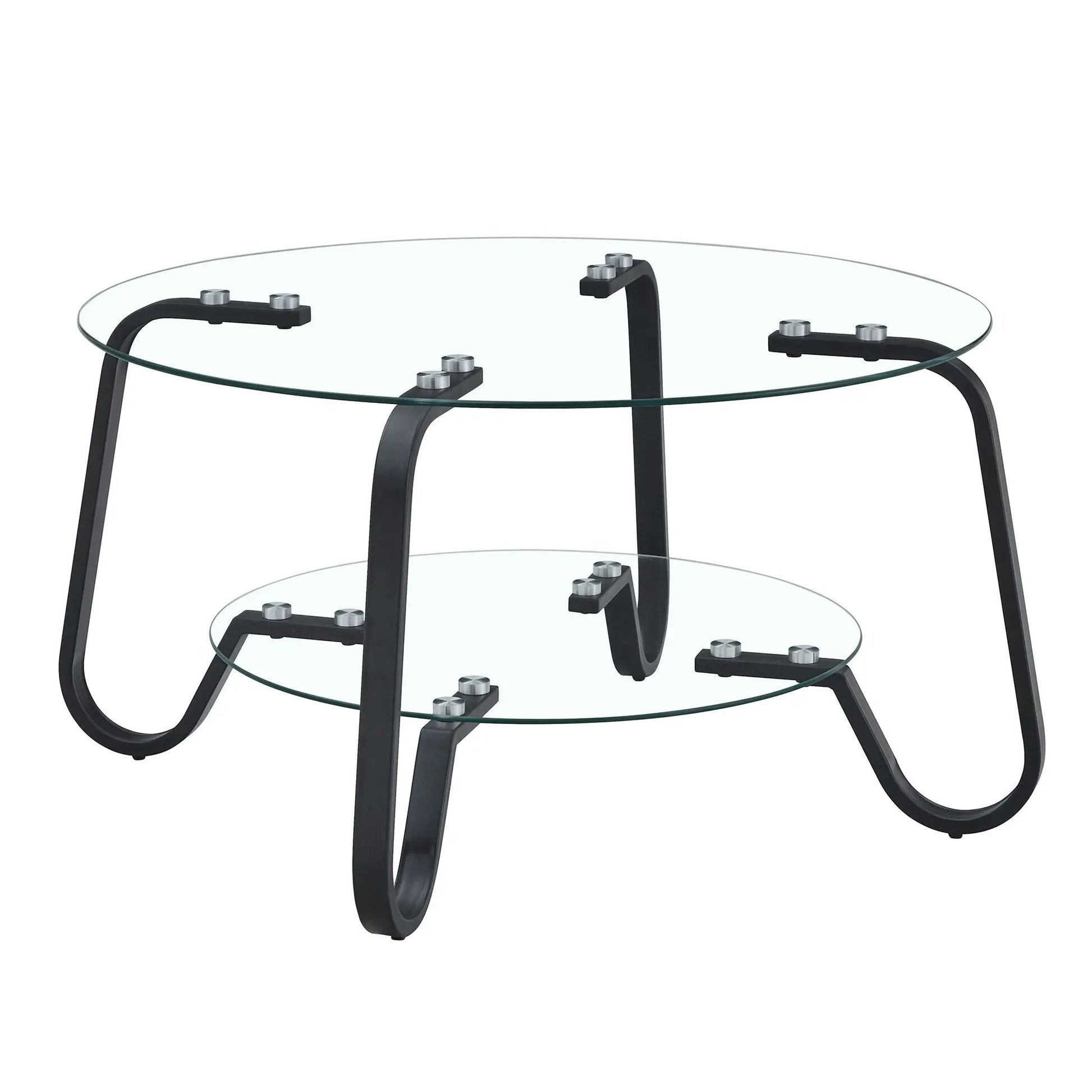 Double Layer Coffee Table round glass shelves on black metal frame by Unique Piece Furniture on Tampa Home & Garden Store