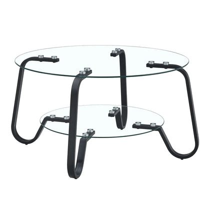 Double Layer Coffee Table round glass shelves on black metal frame by Unique Piece Furniture on Tampa Home & Garden Store