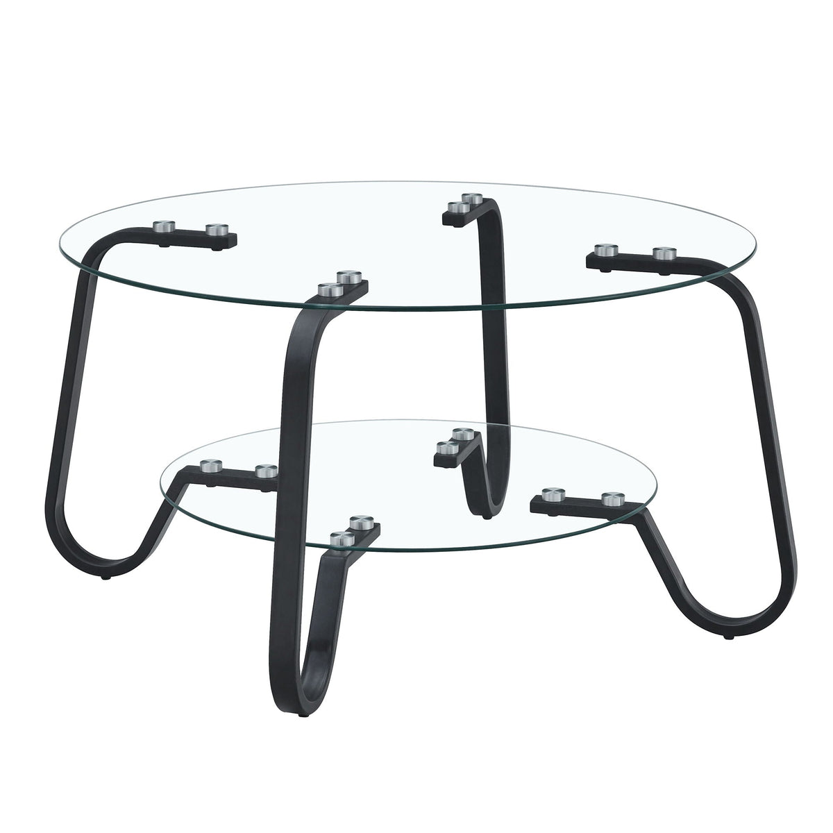 Double Layer Coffee Table with double-layer glass black metal frame glass shelves HouseOfZazla on Tampa Home & Garden Store