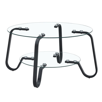 Double Layer Coffee Table with double-layer glass black metal frame glass shelves HouseOfZazla on Tampa Home & Garden Store