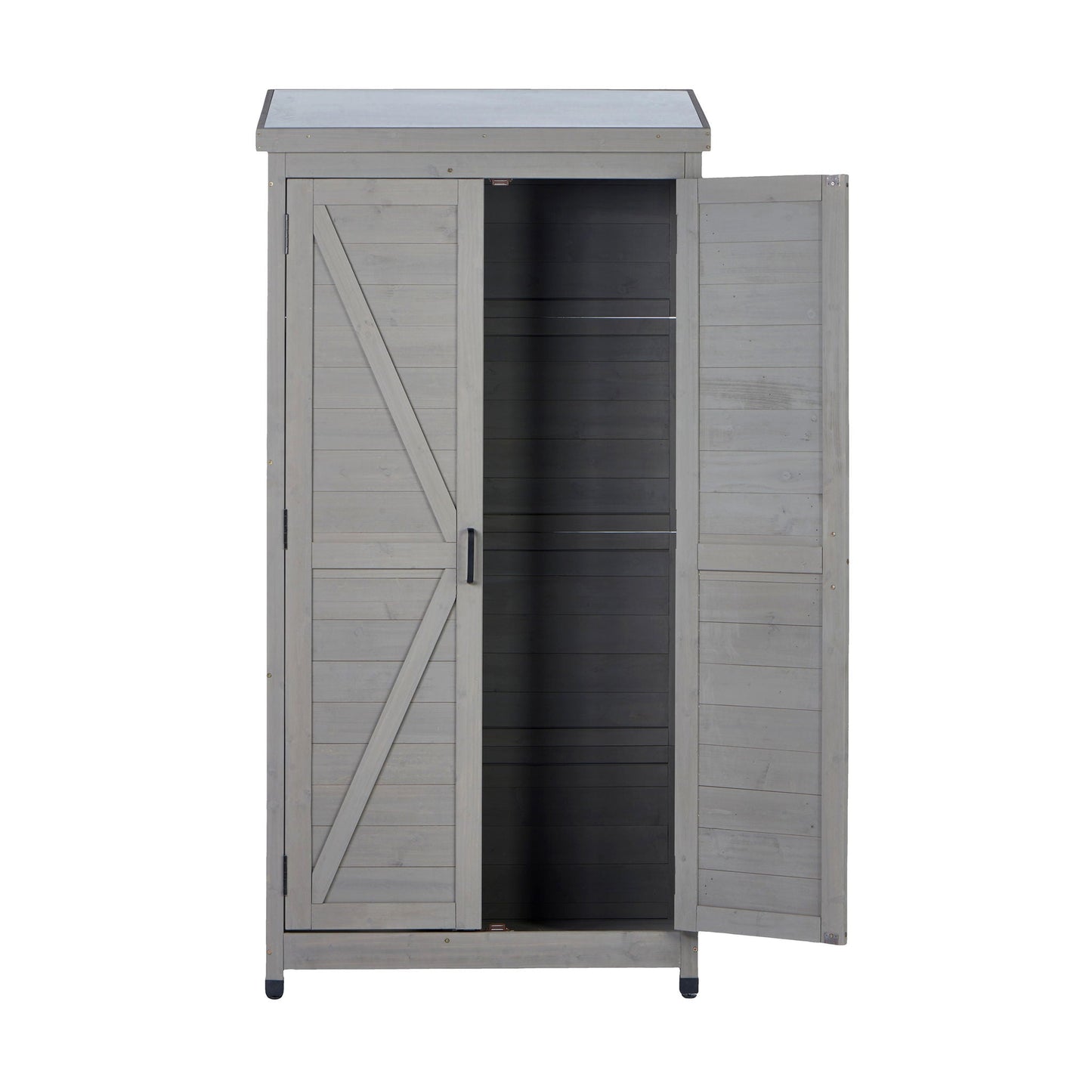 Outdoor Shed With Vertical Tool Cabinet and Shelf