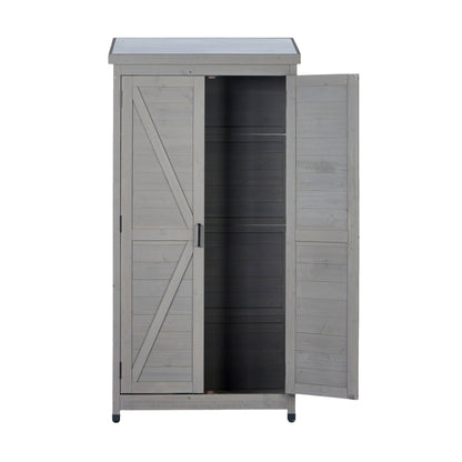 Outdoor Shed With Vertical Tool Cabinet and Shelf